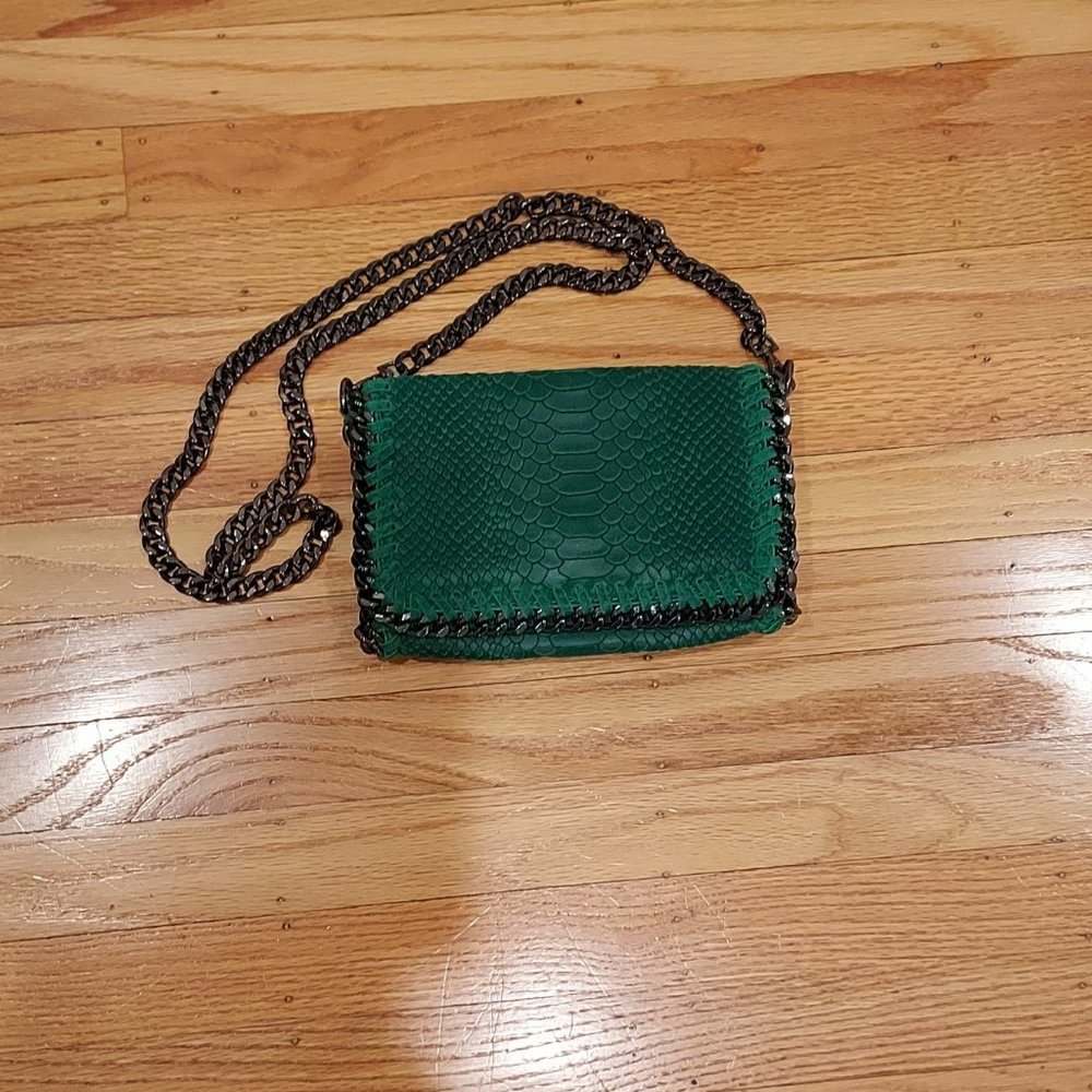 Green suede purse